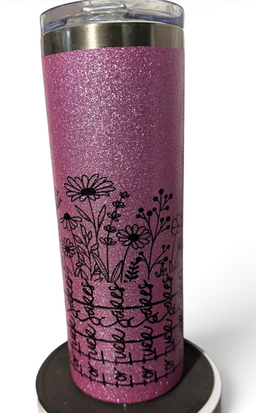 Floral Fuck this shit Glitter Tumbler